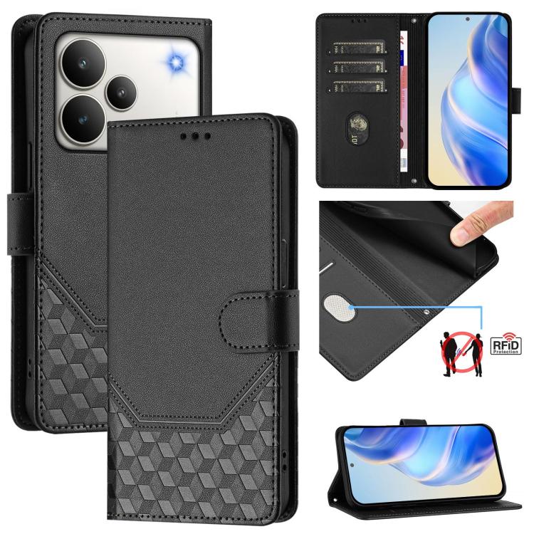 Honeycomb Embossing RFID Leather Phone Case, For Realme 16 Pro 5G Global, For Realme C71 4G India / Note 70 4G, For Realme C85 5G / 15x 5G India, For Realme P4 Pro 5G, For Realme P4 5G, For Realme 15T 5G Global, For Realme 15 / 15 Pro 5G Global        ...