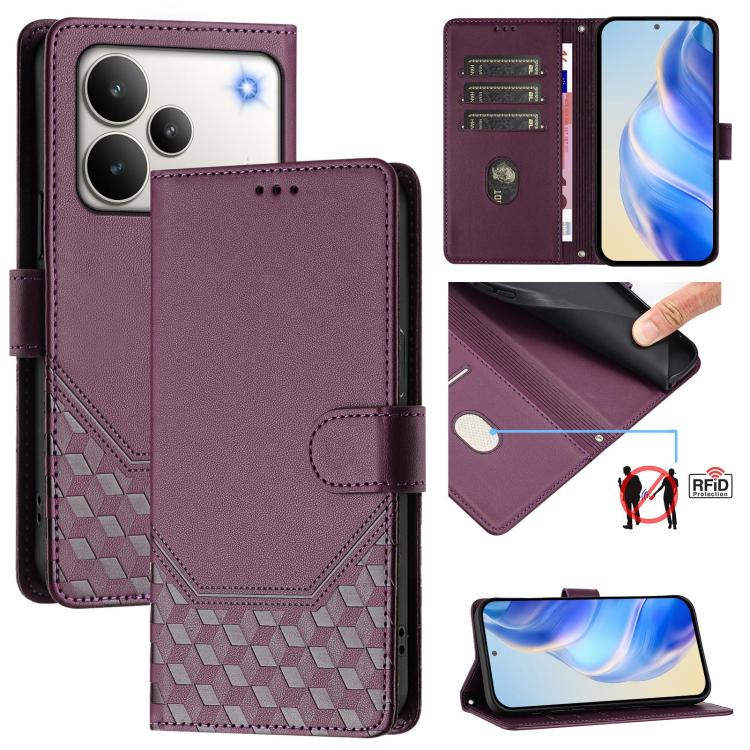 Honeycomb Embossing RFID Leather Phone Case, For Realme 16 Pro 5G Global, For Realme C71 4G India / Note 70 4G, For Realme C85 5G / 15x 5G India, For Realme P4 Pro 5G, For Realme P4 5G, For Realme 15T 5G Global, For Realme 15 / 15 Pro 5G Global        ...