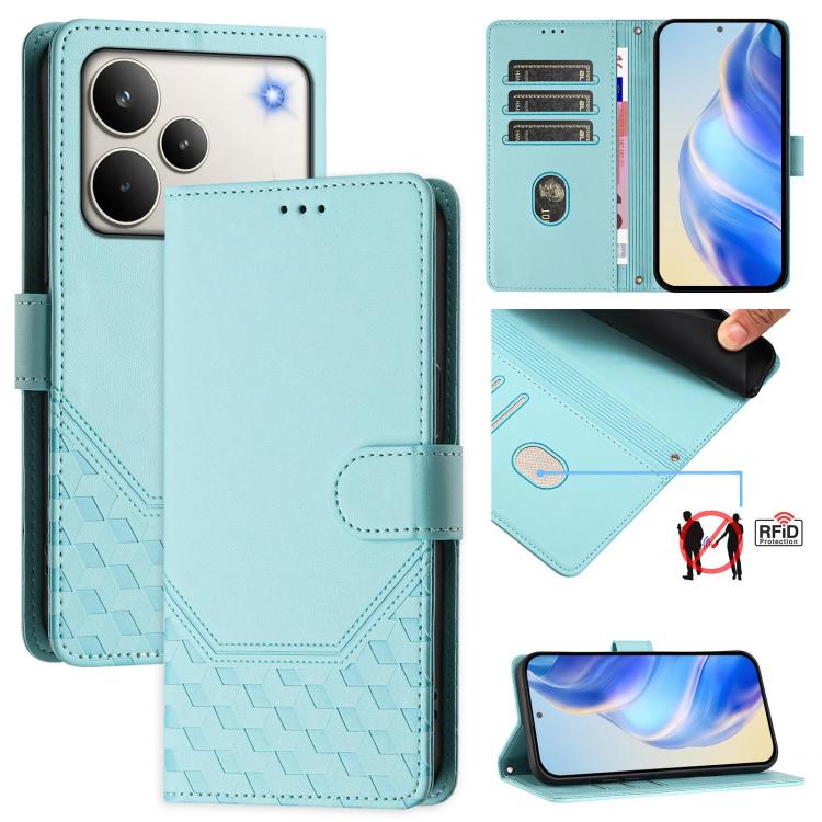 Honeycomb Embossing RFID Leather Phone Case, For Realme 16 Pro 5G Global, For Realme C71 4G India / Note 70 4G, For Realme C85 5G / 15x 5G India, For Realme P4 Pro 5G, For Realme P4 5G, For Realme 15T 5G Global, For Realme 15 / 15 Pro 5G Global        ...