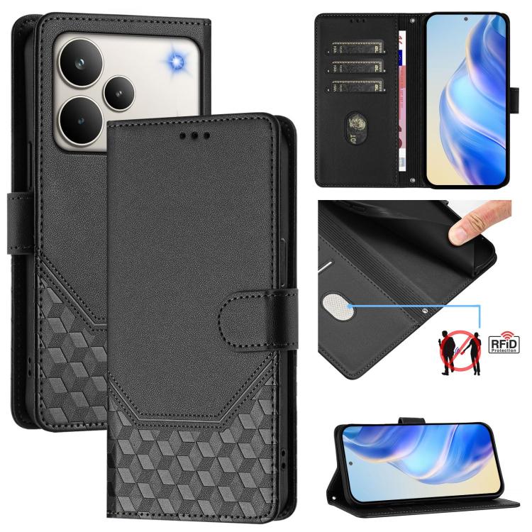 Honeycomb Embossing RFID Leather Phone Case, For Realme 16 Pro 5G Global, For Realme C71 4G India / Note 70 4G, For Realme C85 5G / 15x 5G India, For Realme P4 Pro 5G, For Realme P4 5G, For Realme 15T 5G Global, For Realme 15 / 15 Pro 5G Global        ...