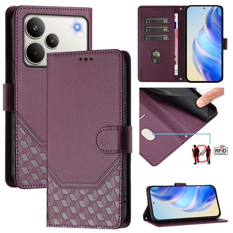 Honeycomb Embossing RFID Leather Phone Case, For Realme 16 Pro 5G Global, For Realme C71 4G India / Note 70 4G, For Realme C85 5G / 15x 5G India, For Realme P4 Pro 5G, For Realme P4 5G, For Realme 15T 5G Global, For Realme 15 / 15 Pro 5G Global        ...