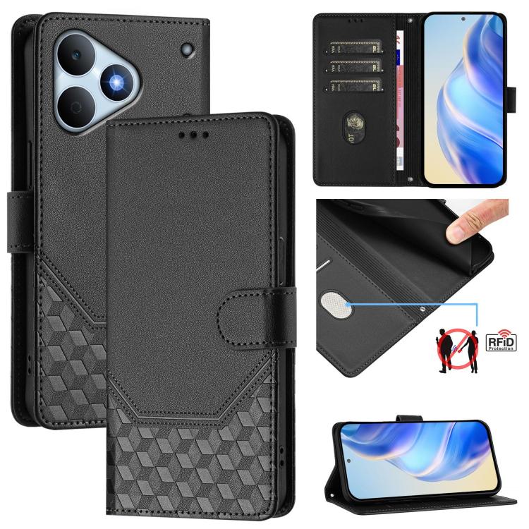 Honeycomb Embossing RFID Leather Phone Case, For Realme P4x 5G / OnePlus Nord CE6 Lite, For Realme 16T 5G Global, For Realme C100 5G, For Realme P4 Power 5G, For Realme Note 80 4G Global, For Realme C83 5G India, For Realme 16 5G Global                ...