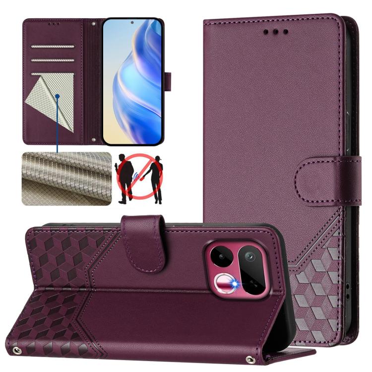 Honeycomb Embossing RFID Leather Phone Case, For Realme P4x 5G / OnePlus Nord CE6 Lite, For Realme 16T 5G Global, For Realme C100 5G, For Realme P4 Power 5G, For Realme Note 80 4G Global, For Realme C83 5G India, For Realme 16 5G Global                ...