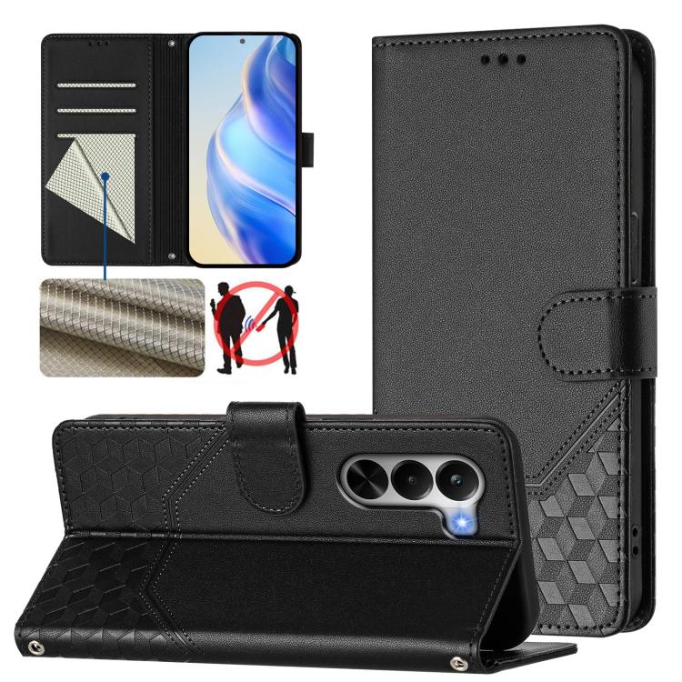 Honeycomb Embossing RFID Leather Phone Case, For Realme P4x 5G / OnePlus Nord CE6 Lite, For Realme 16T 5G Global, For Realme C100 5G, For Realme P4 Power 5G, For Realme Note 80 4G Global, For Realme C83 5G India, For Realme 16 5G Global                ...