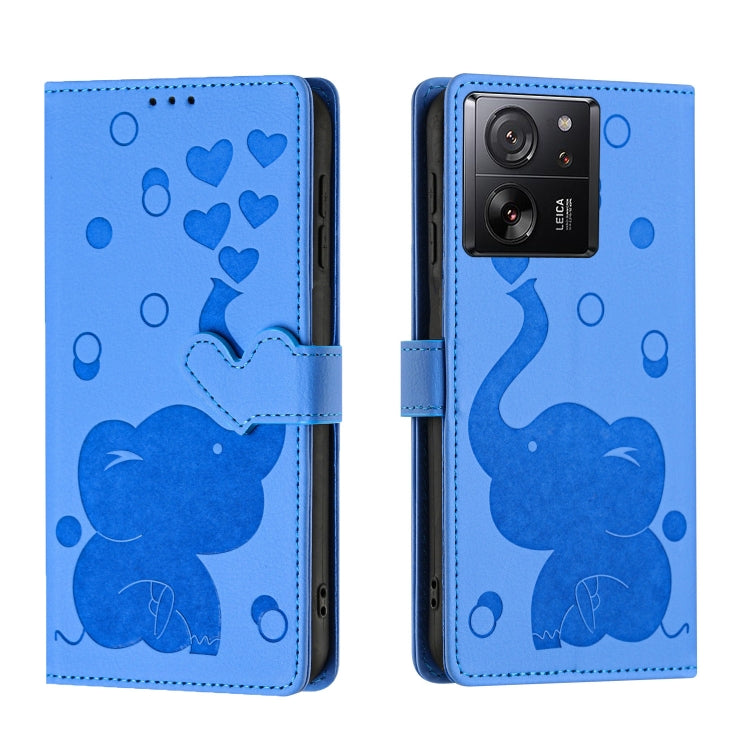Cartoon Elephant Embossed Leather Phone Case, For Xiaomi Poco C75, For Xiaomi 14T Pro, For Xiaomi 14T, For Xiaomi 13T / 13T Pro, For Xiaomi 12T / 12T Pro, For Xiaomi 11T / 11T Pro, For Xiaomi Mi 11 Lite