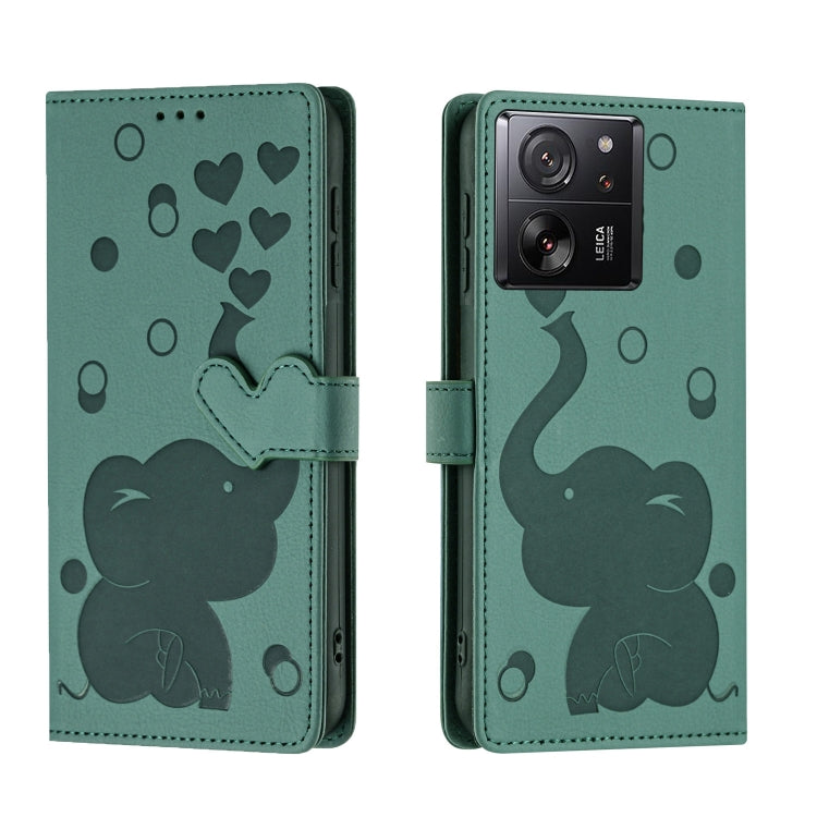 Cartoon Elephant Embossed Leather Phone Case, For Xiaomi Poco C75, For Xiaomi 14T Pro, For Xiaomi 14T, For Xiaomi 13T / 13T Pro, For Xiaomi 12T / 12T Pro, For Xiaomi 11T / 11T Pro, For Xiaomi Mi 11 Lite
