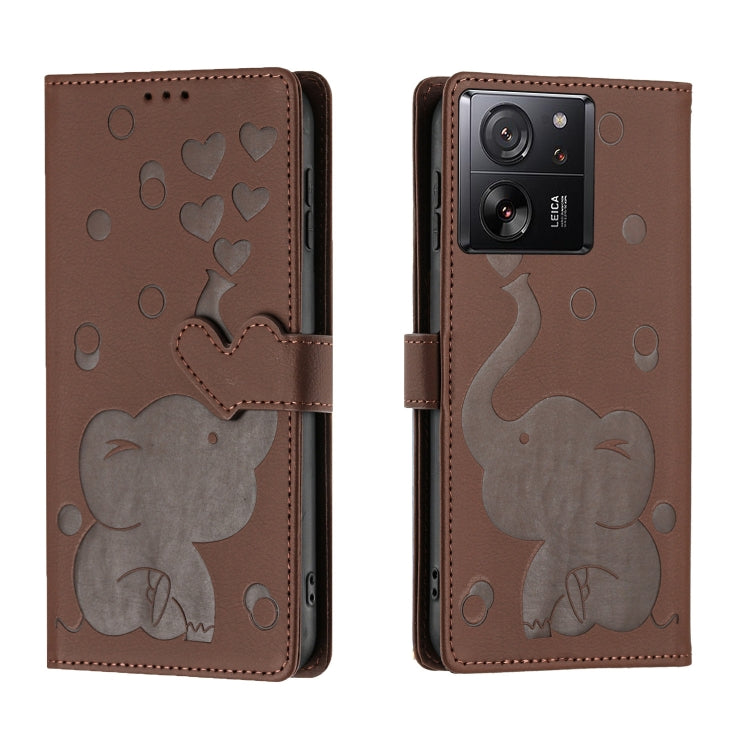 Cartoon Elephant Embossed Leather Phone Case, For Xiaomi Poco C75, For Xiaomi 14T Pro, For Xiaomi 14T, For Xiaomi 13T / 13T Pro, For Xiaomi 12T / 12T Pro, For Xiaomi 11T / 11T Pro, For Xiaomi Mi 11 Lite