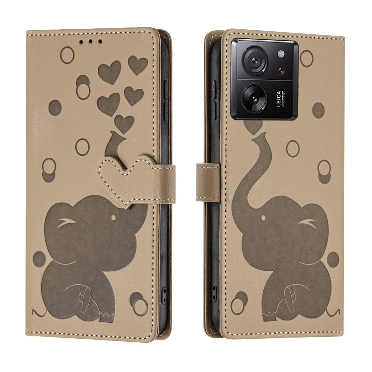 Cartoon Elephant Embossed Leather Phone Case, For Xiaomi Poco C75, For Xiaomi 14T Pro, For Xiaomi 14T, For Xiaomi 13T / 13T Pro, For Xiaomi 12T / 12T Pro, For Xiaomi 11T / 11T Pro, For Xiaomi Mi 11 Lite