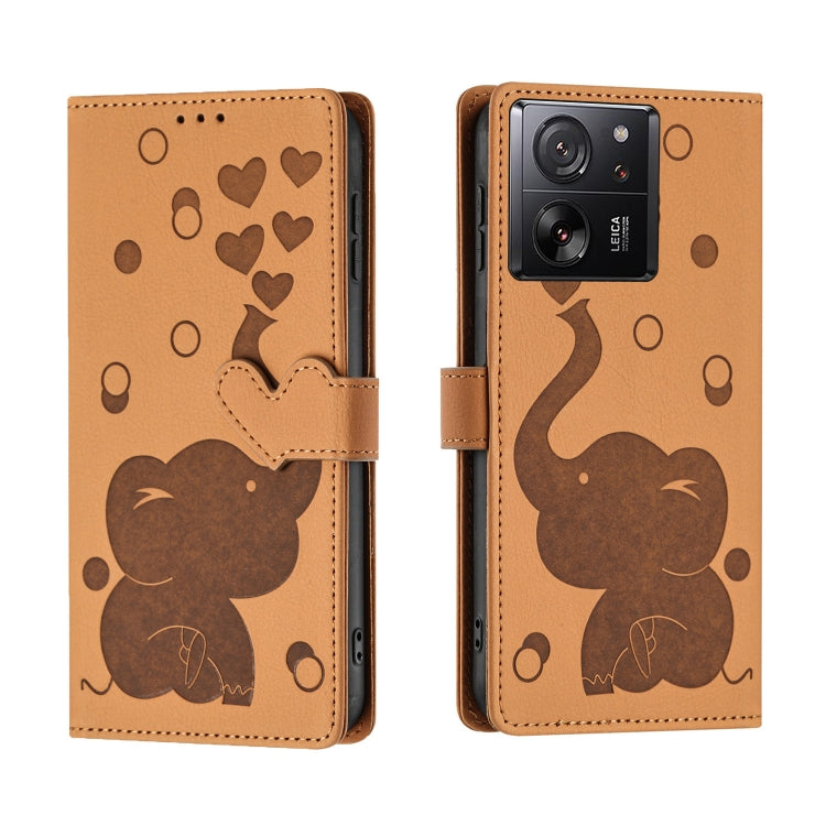 Cartoon Elephant Embossed Leather Phone Case, For Xiaomi Poco C75, For Xiaomi 14T Pro, For Xiaomi 14T, For Xiaomi 13T / 13T Pro, For Xiaomi 12T / 12T Pro, For Xiaomi 11T / 11T Pro, For Xiaomi Mi 11 Lite