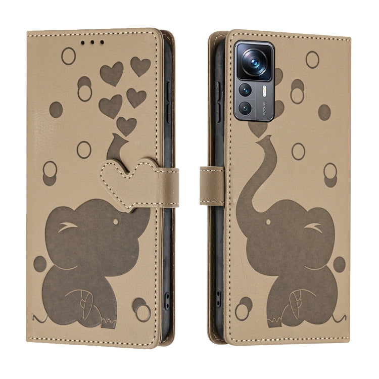 Cartoon Elephant Embossed Leather Phone Case, For Xiaomi Poco C75, For Xiaomi 14T Pro, For Xiaomi 14T, For Xiaomi 13T / 13T Pro, For Xiaomi 12T / 12T Pro, For Xiaomi 11T / 11T Pro, For Xiaomi Mi 11 Lite