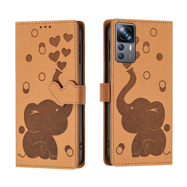 Cartoon Elephant Embossed Leather Phone Case, For Xiaomi Poco C75, For Xiaomi 14T Pro, For Xiaomi 14T, For Xiaomi 13T / 13T Pro, For Xiaomi 12T / 12T Pro, For Xiaomi 11T / 11T Pro, For Xiaomi Mi 11 Lite