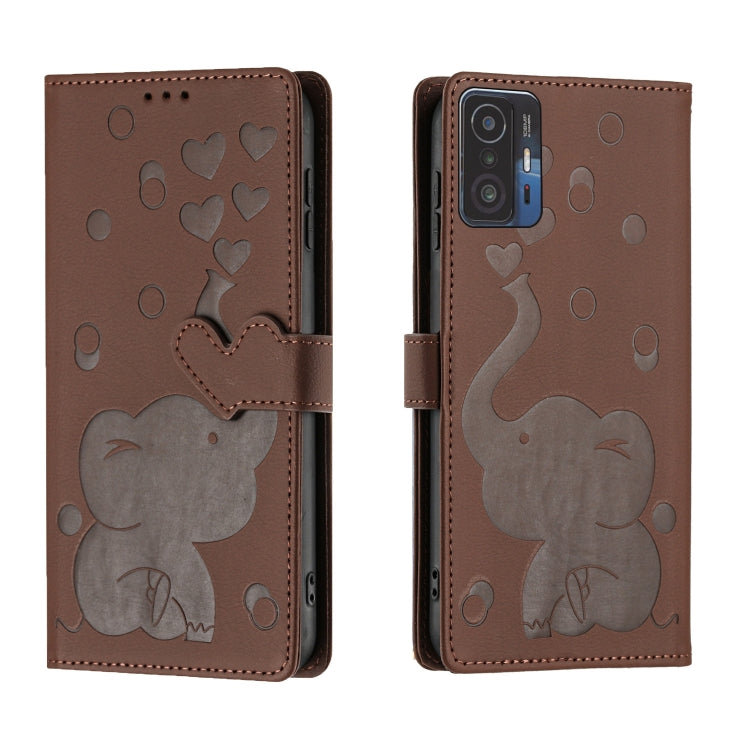 Cartoon Elephant Embossed Leather Phone Case, For Xiaomi Poco C75, For Xiaomi 14T Pro, For Xiaomi 14T, For Xiaomi 13T / 13T Pro, For Xiaomi 12T / 12T Pro, For Xiaomi 11T / 11T Pro, For Xiaomi Mi 11 Lite