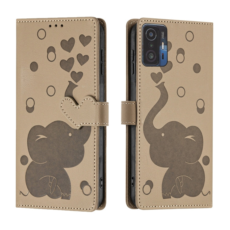 Cartoon Elephant Embossed Leather Phone Case, For Xiaomi Poco C75, For Xiaomi 14T Pro, For Xiaomi 14T, For Xiaomi 13T / 13T Pro, For Xiaomi 12T / 12T Pro, For Xiaomi 11T / 11T Pro, For Xiaomi Mi 11 Lite