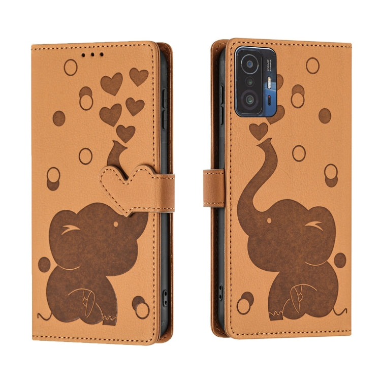 Cartoon Elephant Embossed Leather Phone Case, For Xiaomi Poco C75, For Xiaomi 14T Pro, For Xiaomi 14T, For Xiaomi 13T / 13T Pro, For Xiaomi 12T / 12T Pro, For Xiaomi 11T / 11T Pro, For Xiaomi Mi 11 Lite