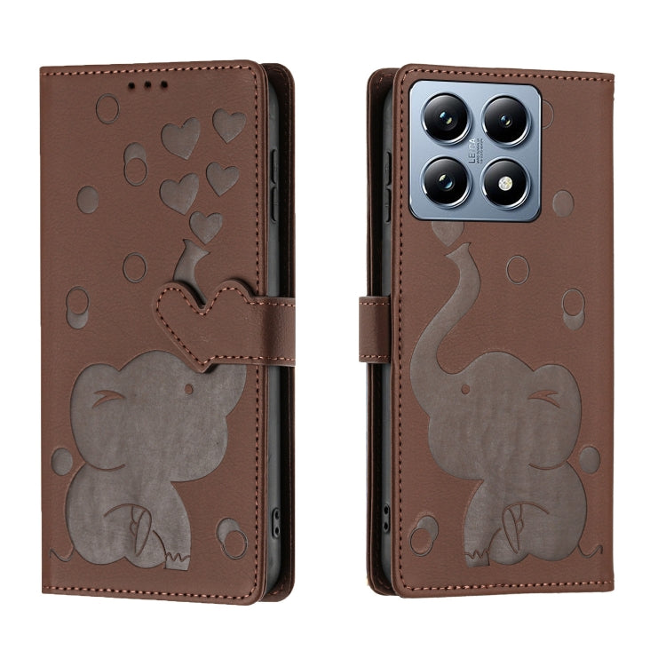 Cartoon Elephant Embossed Leather Phone Case, For Xiaomi Poco C75, For Xiaomi 14T Pro, For Xiaomi 14T, For Xiaomi 13T / 13T Pro, For Xiaomi 12T / 12T Pro, For Xiaomi 11T / 11T Pro, For Xiaomi Mi 11 Lite