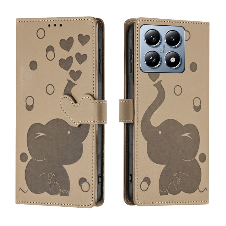 Cartoon Elephant Embossed Leather Phone Case, For Xiaomi Poco C75, For Xiaomi 14T Pro, For Xiaomi 14T, For Xiaomi 13T / 13T Pro, For Xiaomi 12T / 12T Pro, For Xiaomi 11T / 11T Pro, For Xiaomi Mi 11 Lite