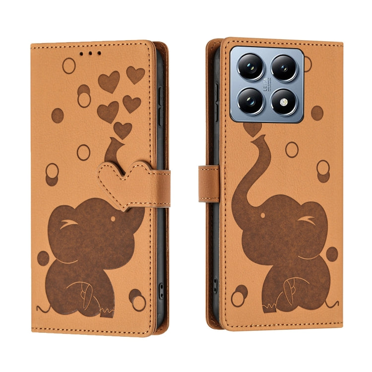 Cartoon Elephant Embossed Leather Phone Case, For Xiaomi Poco C75, For Xiaomi 14T Pro, For Xiaomi 14T, For Xiaomi 13T / 13T Pro, For Xiaomi 12T / 12T Pro, For Xiaomi 11T / 11T Pro, For Xiaomi Mi 11 Lite