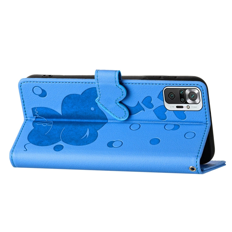 Cartoon Elephant Embossed Leather Phone Case, For Redmi Note 10 Pro