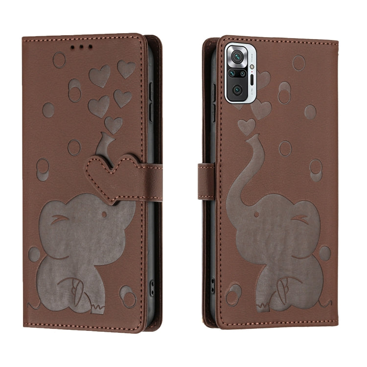 Cartoon Elephant Embossed Leather Phone Case, For Redmi Note 10 Pro