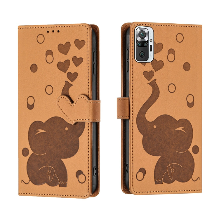Cartoon Elephant Embossed Leather Phone Case, For Redmi Note 10 Pro
