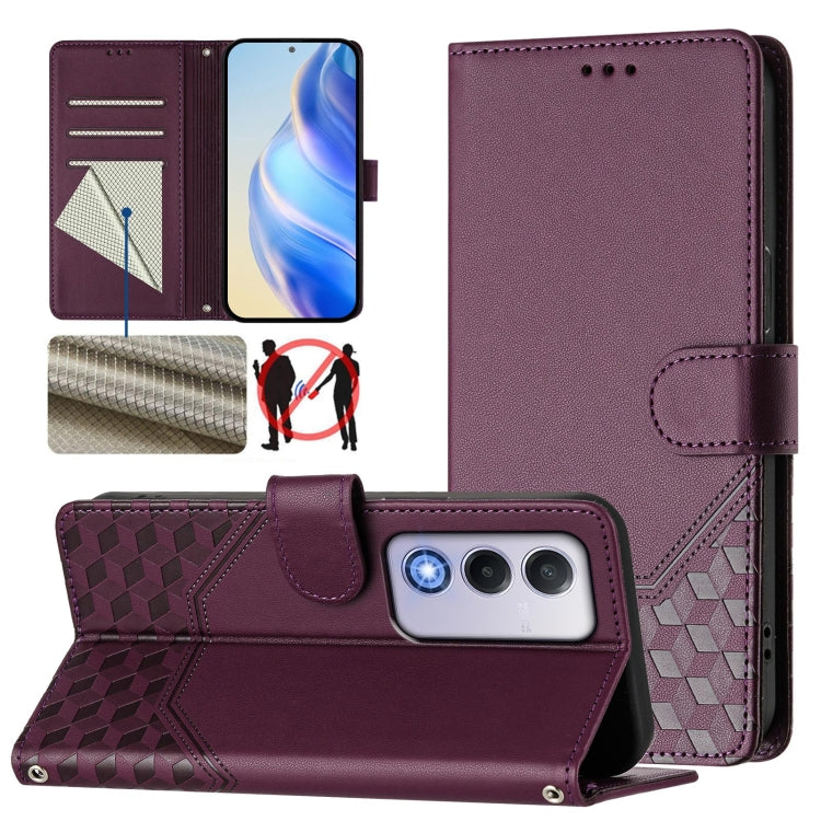 Honeycomb Embossing RFID Leather Phone Case, For OPPO Find X8 Ultra 5G, For OPPO A5 Pro 5G Global, For OPPO A5 Pro China, For OPPO Find X8, For OPPO A80 5G European / K12x 5G Global, For OPPO Reno12 F 4G Global, For OPPO Reno12 Pro 5G Global           ...