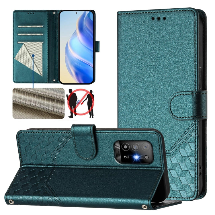 Honeycomb Embossing RFID Leather Phone Case, For OPPO Find X5, For OPPO Reno7 5G Global / Find X5 Lite, For OPPO A36 4G / A76 4G / A96 4G, For OPPO A54 4G / A54s / A55 5G / A16 / A16s, For OPPO A74 4G / F19 / F19s / A95 4G, For OPPO A15 / A15s / A35 20...