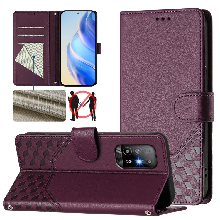 Honeycomb Embossing RFID Leather Phone Case, For OPPO Find X5, For OPPO Reno7 5G Global / Find X5 Lite, For OPPO A36 4G / A76 4G / A96 4G, For OPPO A54 4G / A54s / A55 5G / A16 / A16s, For OPPO A74 4G / F19 / F19s / A95 4G, For OPPO A15 / A15s / A35 20...