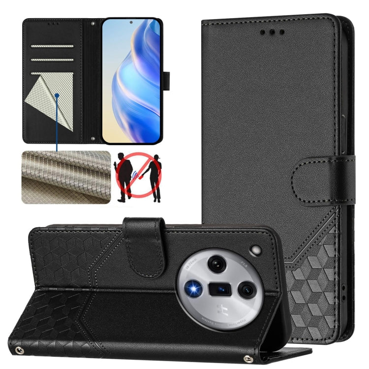 Honeycomb Embossing RFID Leather Phone Case, For OPPO F27 Pro+, For OPPO A60 4G Global, For OPPO Reno11 F 5G Global, For OPPO Find X7, For OPPO Reno11 5G Global, For OPPO Reno11 Pro 5G Global, For OPPO Find X7 Ultra, For OPPO A38 4G / A18 4G Global