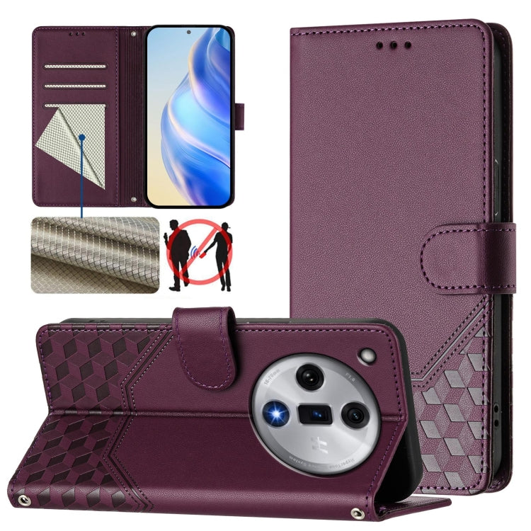 Honeycomb Embossing RFID Leather Phone Case, For OPPO F27 Pro+, For OPPO A60 4G Global, For OPPO Reno11 F 5G Global, For OPPO Find X7, For OPPO Reno11 5G Global, For OPPO Reno11 Pro 5G Global, For OPPO Find X7 Ultra, For OPPO A38 4G / A18 4G Global
