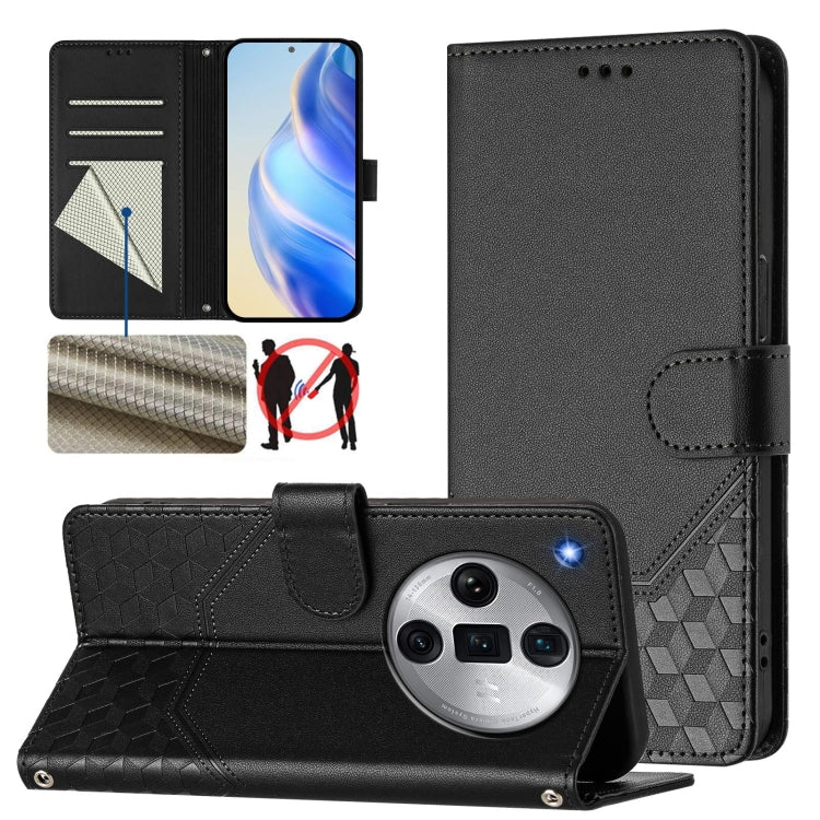 Honeycomb Embossing RFID Leather Phone Case, For OPPO F27 Pro+, For OPPO A60 4G Global, For OPPO Reno11 F 5G Global, For OPPO Find X7, For OPPO Reno11 5G Global, For OPPO Reno11 Pro 5G Global, For OPPO Find X7 Ultra, For OPPO A38 4G / A18 4G Global
