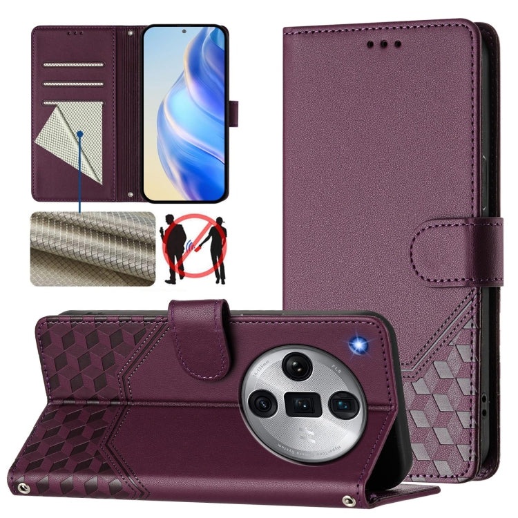Honeycomb Embossing RFID Leather Phone Case, For OPPO F27 Pro+, For OPPO A60 4G Global, For OPPO Reno11 F 5G Global, For OPPO Find X7, For OPPO Reno11 5G Global, For OPPO Reno11 Pro 5G Global, For OPPO Find X7 Ultra, For OPPO A38 4G / A18 4G Global