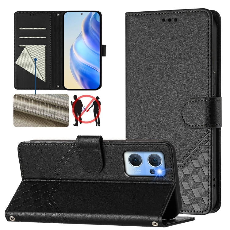 Honeycomb Embossing RFID Leather Phone Case, For OPPO Find X5, For OPPO Reno7 5G Global / Find X5 Lite, For OPPO A36 4G / A76 4G / A96 4G, For OPPO A54 4G / A54s / A55 5G / A16 / A16s, For OPPO A74 4G / F19 / F19s / A95 4G, For OPPO A15 / A15s / A35 20...