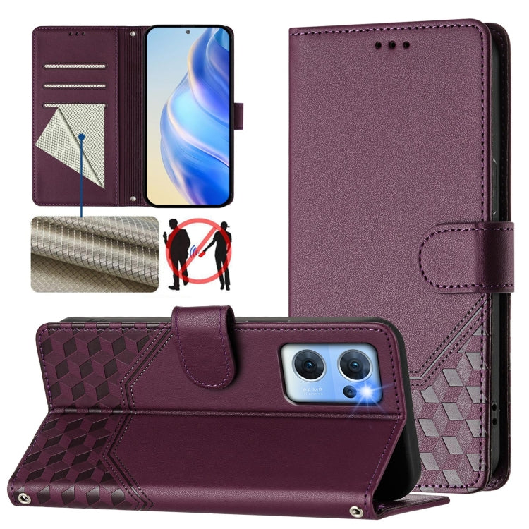Honeycomb Embossing RFID Leather Phone Case, For OPPO Find X5, For OPPO Reno7 5G Global / Find X5 Lite, For OPPO A36 4G / A76 4G / A96 4G, For OPPO A54 4G / A54s / A55 5G / A16 / A16s, For OPPO A74 4G / F19 / F19s / A95 4G, For OPPO A15 / A15s / A35 20...