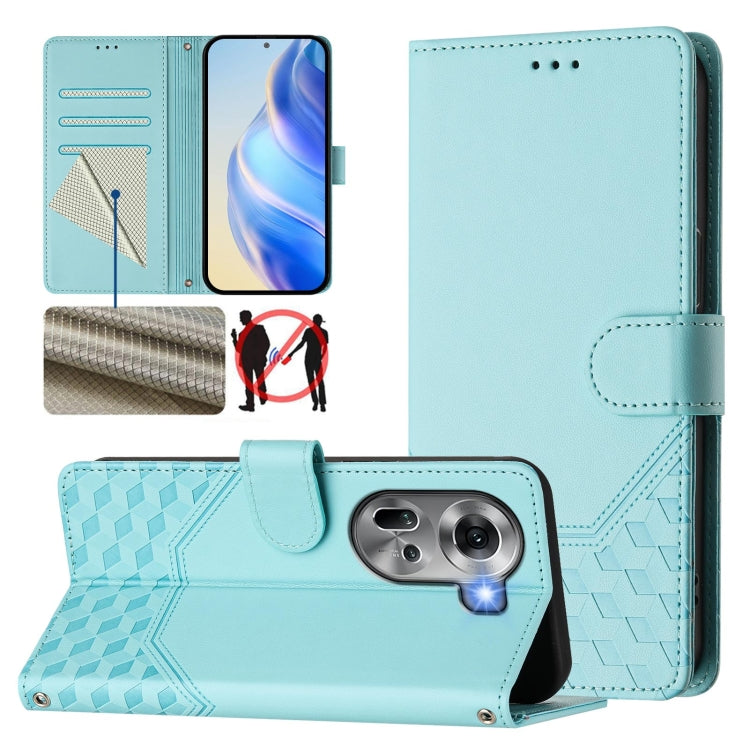 Honeycomb Embossing RFID Leather Phone Case, For OPPO F27 Pro+, For OPPO A60 4G Global, For OPPO Reno11 F 5G Global, For OPPO Find X7, For OPPO Reno11 5G Global, For OPPO Reno11 Pro 5G Global, For OPPO Find X7 Ultra, For OPPO A38 4G / A18 4G Global