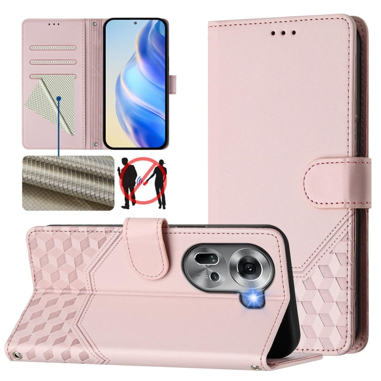 Honeycomb Embossing RFID Leather Phone Case, For OPPO F27 Pro+, For OPPO A60 4G Global, For OPPO Reno11 F 5G Global, For OPPO Find X7, For OPPO Reno11 5G Global, For OPPO Reno11 Pro 5G Global, For OPPO Find X7 Ultra, For OPPO A38 4G / A18 4G Global