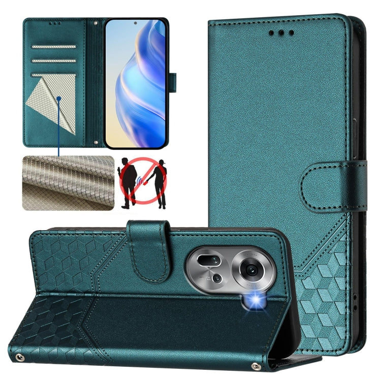 Honeycomb Embossing RFID Leather Phone Case, For OPPO F27 Pro+, For OPPO A60 4G Global, For OPPO Reno11 F 5G Global, For OPPO Find X7, For OPPO Reno11 5G Global, For OPPO Reno11 Pro 5G Global, For OPPO Find X7 Ultra, For OPPO A38 4G / A18 4G Global