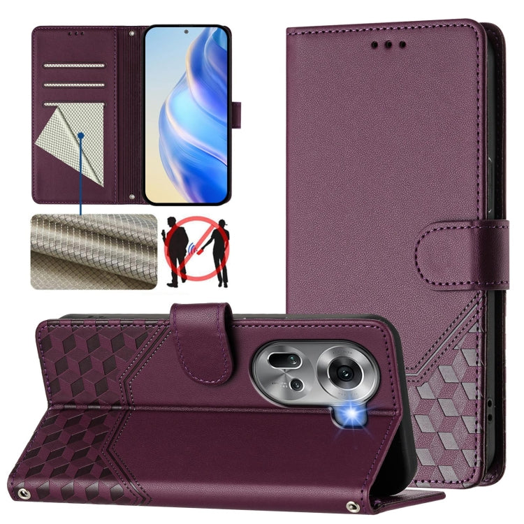 Honeycomb Embossing RFID Leather Phone Case, For OPPO F27 Pro+, For OPPO A60 4G Global, For OPPO Reno11 F 5G Global, For OPPO Find X7, For OPPO Reno11 5G Global, For OPPO Reno11 Pro 5G Global, For OPPO Find X7 Ultra, For OPPO A38 4G / A18 4G Global