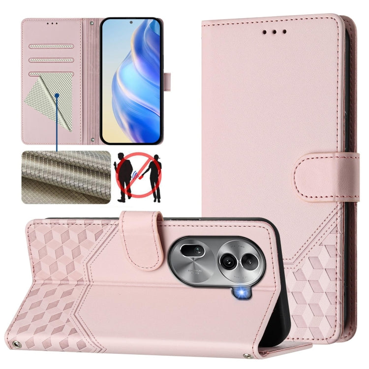 Honeycomb Embossing RFID Leather Phone Case, For OPPO F27 Pro+, For OPPO A60 4G Global, For OPPO Reno11 F 5G Global, For OPPO Find X7, For OPPO Reno11 5G Global, For OPPO Reno11 Pro 5G Global, For OPPO Find X7 Ultra, For OPPO A38 4G / A18 4G Global