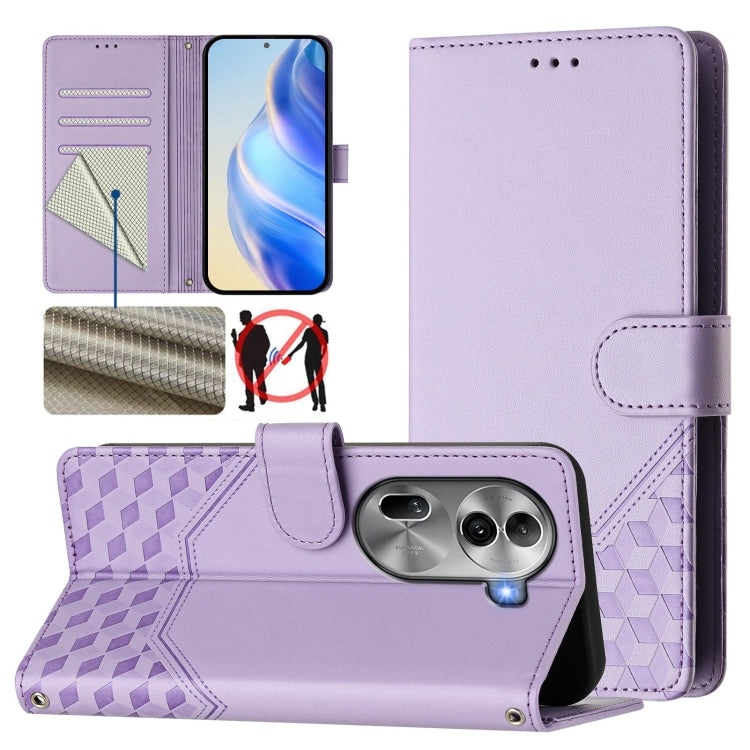 Honeycomb Embossing RFID Leather Phone Case, For OPPO F27 Pro+, For OPPO A60 4G Global, For OPPO Reno11 F 5G Global, For OPPO Find X7, For OPPO Reno11 5G Global, For OPPO Reno11 Pro 5G Global, For OPPO Find X7 Ultra, For OPPO A38 4G / A18 4G Global