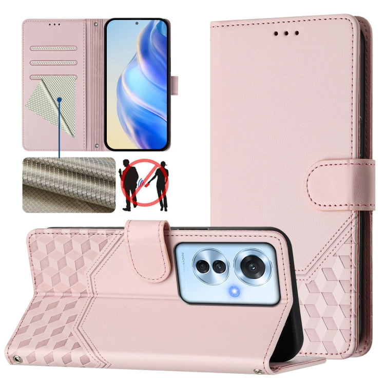 Honeycomb Embossing RFID Leather Phone Case, For OPPO F27 Pro+, For OPPO A60 4G Global, For OPPO Reno11 F 5G Global, For OPPO Find X7, For OPPO Reno11 5G Global, For OPPO Reno11 Pro 5G Global, For OPPO Find X7 Ultra, For OPPO A38 4G / A18 4G Global