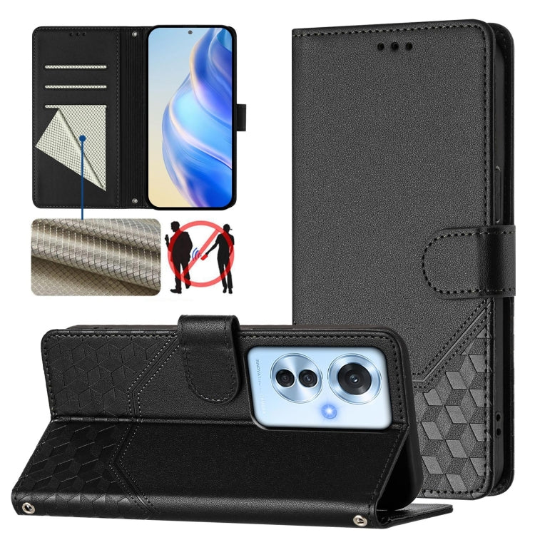 Honeycomb Embossing RFID Leather Phone Case, For OPPO F27 Pro+, For OPPO A60 4G Global, For OPPO Reno11 F 5G Global, For OPPO Find X7, For OPPO Reno11 5G Global, For OPPO Reno11 Pro 5G Global, For OPPO Find X7 Ultra, For OPPO A38 4G / A18 4G Global