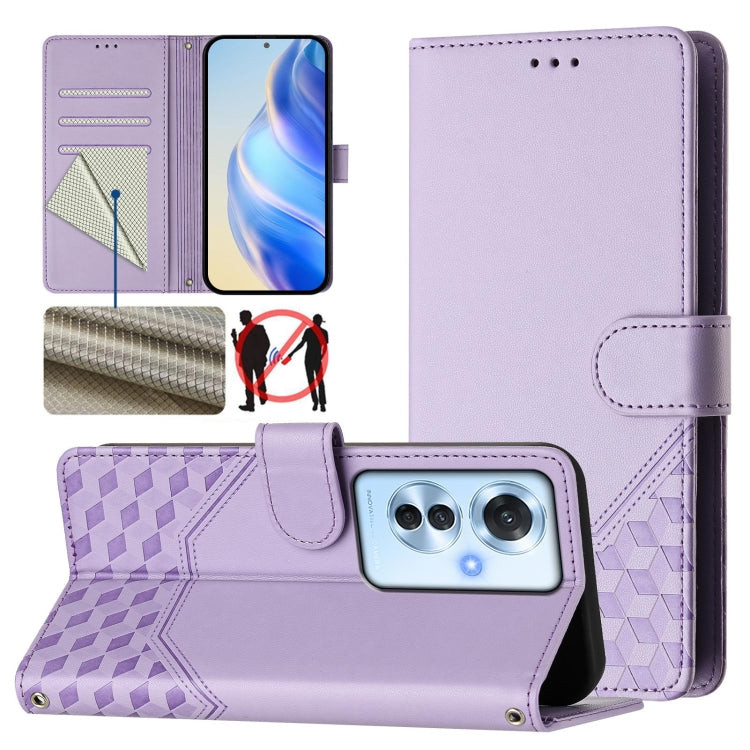 Honeycomb Embossing RFID Leather Phone Case, For OPPO F27 Pro+, For OPPO A60 4G Global, For OPPO Reno11 F 5G Global, For OPPO Find X7, For OPPO Reno11 5G Global, For OPPO Reno11 Pro 5G Global, For OPPO Find X7 Ultra, For OPPO A38 4G / A18 4G Global