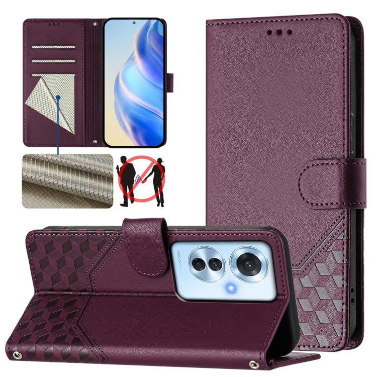 Honeycomb Embossing RFID Leather Phone Case, For OPPO F27 Pro+, For OPPO A60 4G Global, For OPPO Reno11 F 5G Global, For OPPO Find X7, For OPPO Reno11 5G Global, For OPPO Reno11 Pro 5G Global, For OPPO Find X7 Ultra, For OPPO A38 4G / A18 4G Global