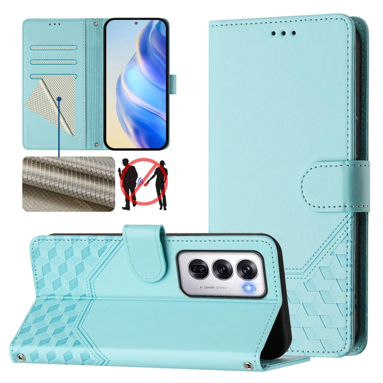 Honeycomb Embossing RFID Leather Phone Case, For OPPO Find X8 Ultra 5G, For OPPO A5 Pro 5G Global, For OPPO A5 Pro China, For OPPO Find X8, For OPPO A80 5G European / K12x 5G Global, For OPPO Reno12 F 4G Global, For OPPO Reno12 Pro 5G Global           ...