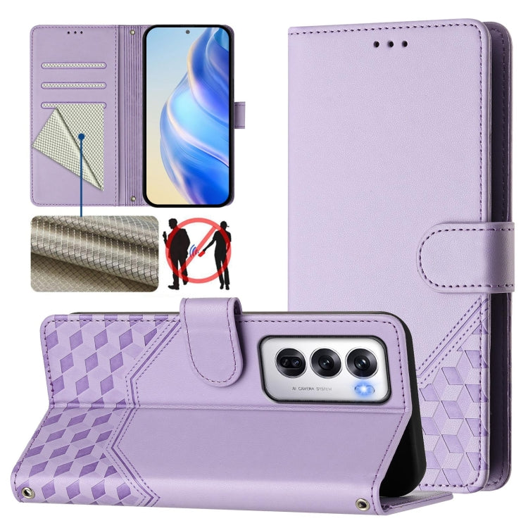 Honeycomb Embossing RFID Leather Phone Case, For OPPO Find X8 Ultra 5G, For OPPO A5 Pro 5G Global, For OPPO A5 Pro China, For OPPO Find X8, For OPPO A80 5G European / K12x 5G Global, For OPPO Reno12 F 4G Global, For OPPO Reno12 Pro 5G Global           ...