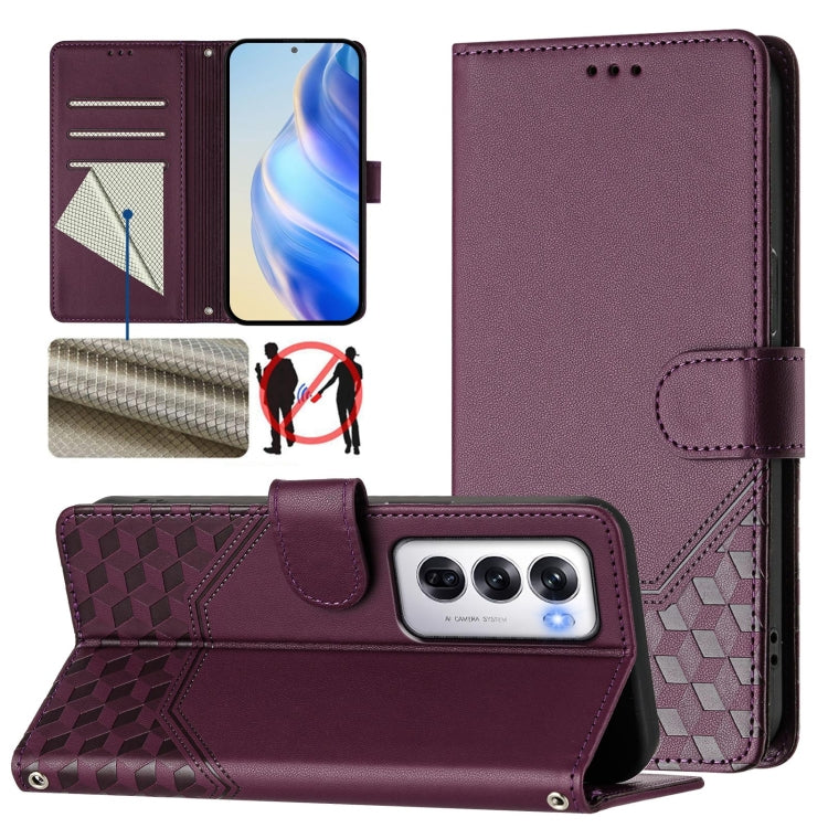 Honeycomb Embossing RFID Leather Phone Case, For OPPO Find X8 Ultra 5G, For OPPO A5 Pro 5G Global, For OPPO A5 Pro China, For OPPO Find X8, For OPPO A80 5G European / K12x 5G Global, For OPPO Reno12 F 4G Global, For OPPO Reno12 Pro 5G Global           ...
