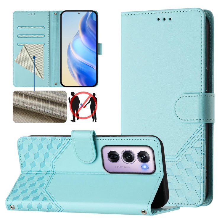 Honeycomb Embossing RFID Leather Phone Case, For OPPO Find X8 Ultra 5G, For OPPO A5 Pro 5G Global, For OPPO A5 Pro China, For OPPO Find X8, For OPPO A80 5G European / K12x 5G Global, For OPPO Reno12 F 4G Global, For OPPO Reno12 Pro 5G Global           ...