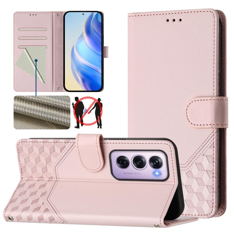 Honeycomb Embossing RFID Leather Phone Case, For OPPO Find X8 Ultra 5G, For OPPO A5 Pro 5G Global, For OPPO A5 Pro China, For OPPO Find X8, For OPPO A80 5G European / K12x 5G Global, For OPPO Reno12 F 4G Global, For OPPO Reno12 Pro 5G Global           ...