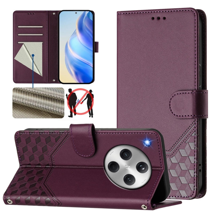 Honeycomb Embossing RFID Leather Phone Case, For OPPO Find X8 Ultra 5G, For OPPO A5 Pro 5G Global, For OPPO A5 Pro China, For OPPO Find X8, For OPPO A80 5G European / K12x 5G Global, For OPPO Reno12 F 4G Global, For OPPO Reno12 Pro 5G Global           ...