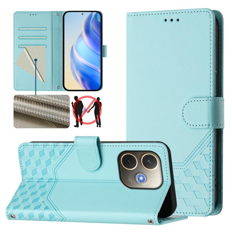 Honeycomb Embossing RFID Leather Phone Case, For OPPO Find X8 Ultra 5G, For OPPO A5 Pro 5G Global, For OPPO A5 Pro China, For OPPO Find X8, For OPPO A80 5G European / K12x 5G Global, For OPPO Reno12 F 4G Global, For OPPO Reno12 Pro 5G Global           ...